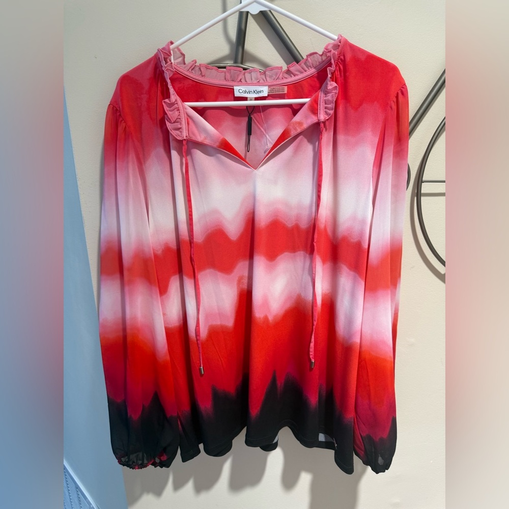 Calvin Klein Pink to Red Ombre Pullover Blouse Size 1X NWT XL